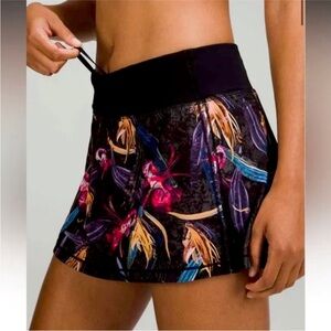Lululemon Pace Rival Mid-Rise Skirt Veiled Floral Black Womens Size 6 LIKE NEW